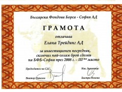 ELANA Trading ranked 3rd in the 2008 Bulgarian Stock Exchange rankings.